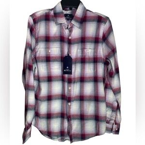 Ben Sherman Red and Navy Twill Plaid Shirt sz S